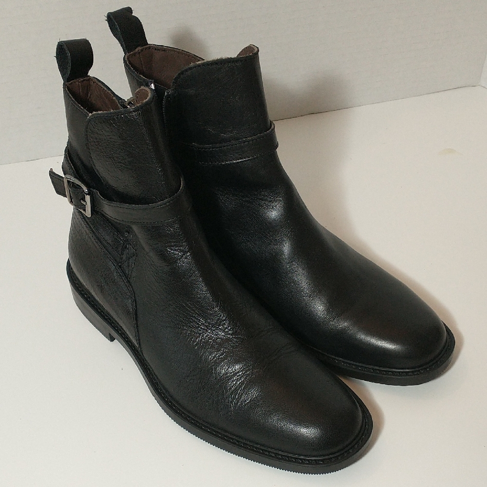 Boemos Italian Made Leather Ankle Boot, Zipper Entry, Euro 37, US Size 7, Black‎